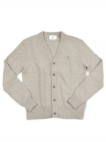 Heart logo cashmere cardigan beige HKC007 005 - AMI - BALAAN 1