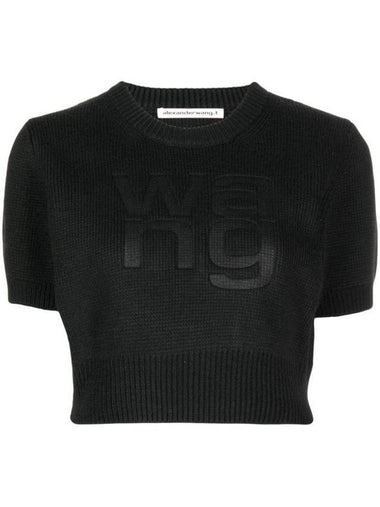 Compact Deboss Logo Knit Top Black - ALEXANDER WANG - BALAAN 1