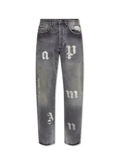 Logo Patch Loose Fit Jeans Black - PALM ANGELS - BALAAN 2