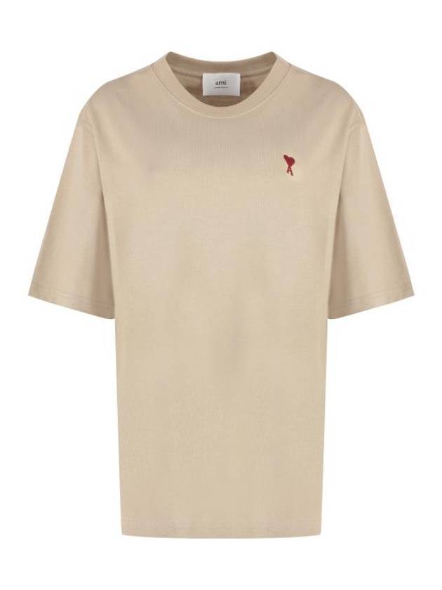 Small Heart Logo Boxy Fit Short Sleeve T-shirt Beige - AMI - BALAAN 1