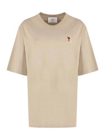 Small Heart Logo Boxy Fit Short Sleeve T-shirt Beige - AMI - BALAAN 1