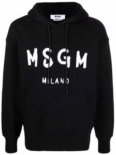 Brushed Logo Print Cotton Hoodie Black - MSGM - BALAAN 1