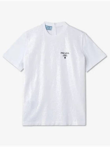 Embroidery Short Sleeve T-Shirt White - PRADA - BALAAN 1