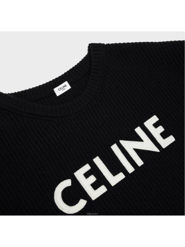 Logo Oversized Wool Knit Top Black - CELINE - BALAAN 5