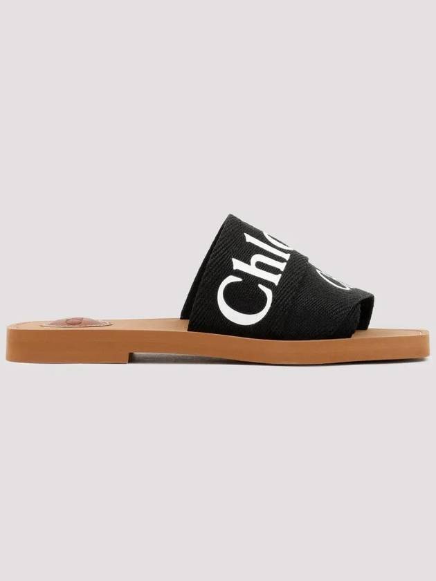 Woody Logo Flat Mule Slippers Black - CHLOE - BALAAN 2