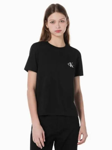 JEANS Women s Black Small Monogram Modern Straight Fit Short Sleeve T Shirt J224947 BEH - CALVIN KLEIN - BALAAN 1