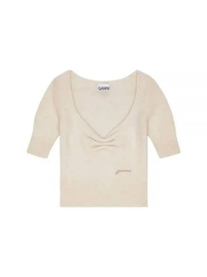 Logo Knit Top Ivory - GANNI - BALAAN 2