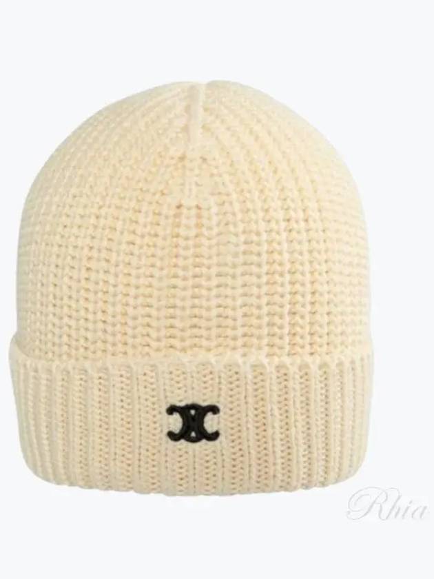 Triomphe Logo Cotton Beanie Ivory - CELINE - BALAAN 2