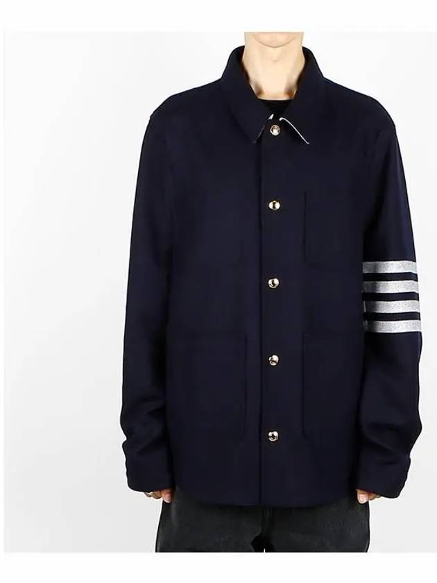 Stripe Detail Button Wool Jacket Navy - THOM BROWNE - BALAAN 3