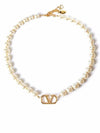 Signature V Logo Pearl Necklace Gold - VALENTINO - BALAAN 2