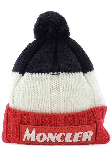 Tri-Color Block Pom Pom Beanie - MONCLER - BALAAN 1