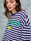 Loose Fit Drop Shoulder Striped Long Sleeve T-Shirt Blue - SORRY TOO MUCH LOVE - BALAAN 5