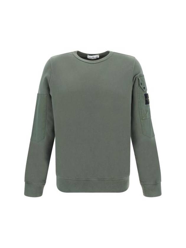 Brushed Organic Cotton Fleece Sweatshirt Green - STONE ISLAND - BALAAN 2