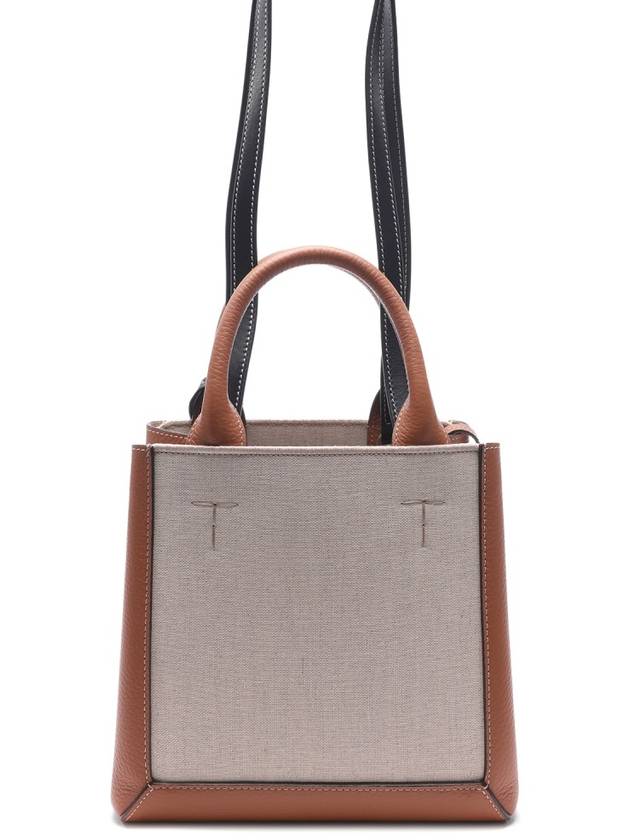 Double Up Leather Canvas Small Tote Bag Brown - TOD'S - BALAAN 5