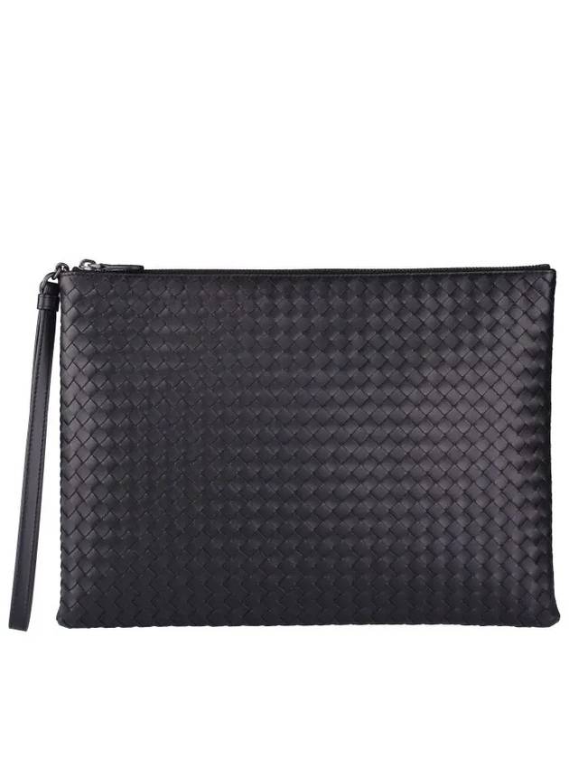 Men's Intrecciato Strap Clutch Bag Black - BOTTEGA VENETA - BALAAN 2