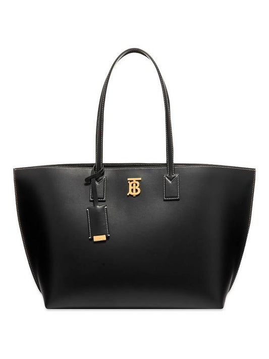 Monogram Motif Leather Medium Tote Bag Black - BURBERRY - BALAAN 1