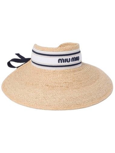 Logo Ribbon Raffia Bucket Hat Beige - MIU MIU - BALAAN 1