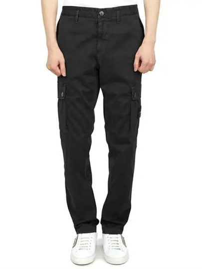 Garment Dyed Old Effect Stretch Broken Twill Cotton Cargo Pants Black - STONE ISLAND - BALAAN 2