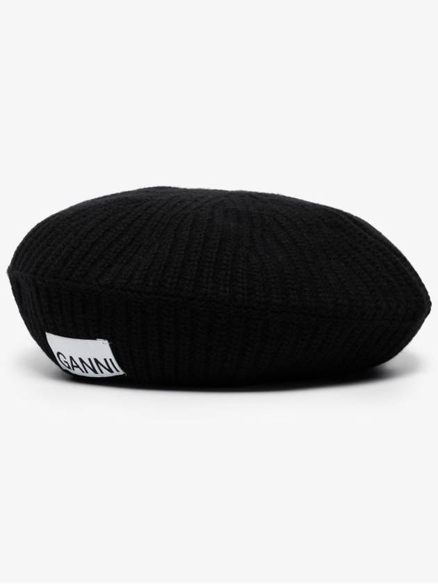 Logo Wool Beret Black Women s - GANNI - BALAAN 2