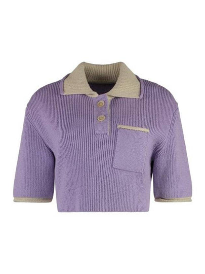 Le Maille Arco Contrasted Cropped Knit Polo Shirt Purple - JACQUEMUS - BALAAN 2