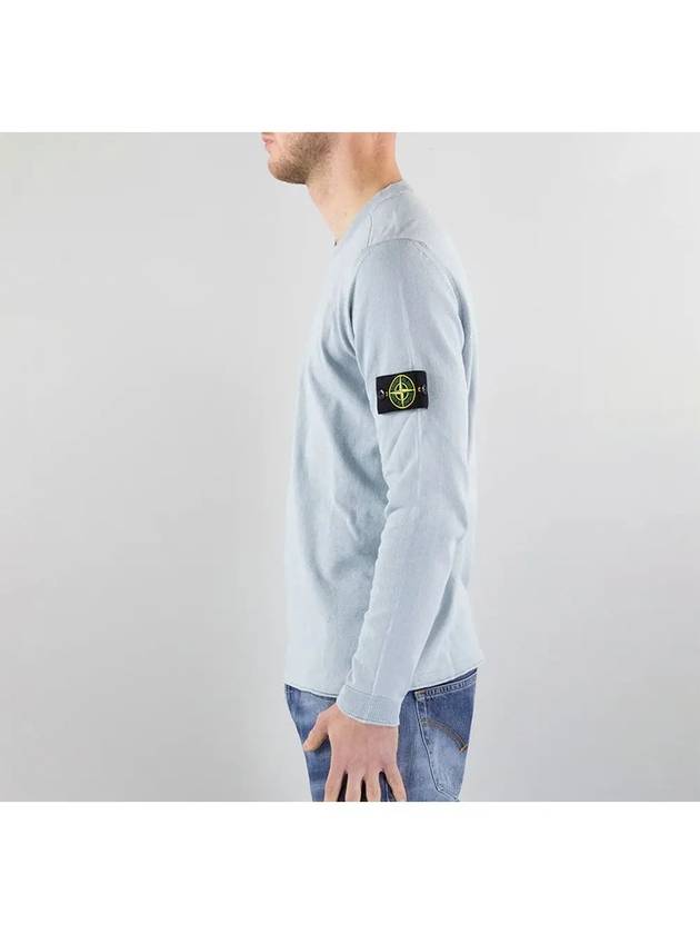 Raw Hand Cotton Crewneck Knit Top Sky Blue - STONE ISLAND - BALAAN 4