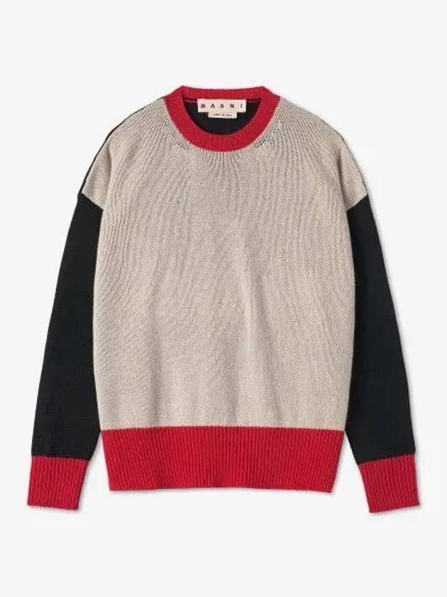 Women's Embroidered Back Logo Color Block Cashmere Knit Top Swan - MARNI - BALAAN 2