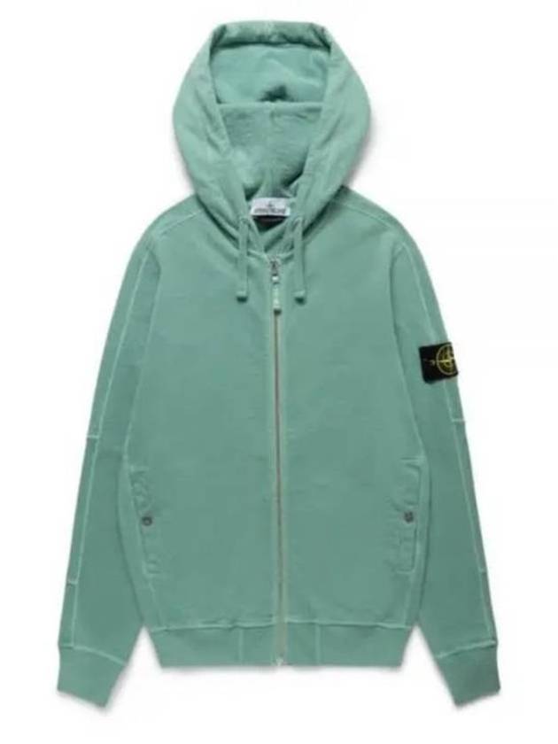 Men's Garment Dyed Malfile Zip Up Hoodie Green - STONE ISLAND - BALAAN 2