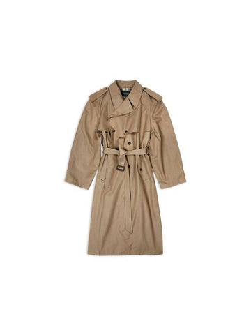 Women's Oversized Shoulder Tab Trench Coat Beige - BALENCIAGA - BALAAN.