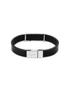 Opyum Silver Logo Leather Bracelet Black - SAINT LAURENT - BALAAN 4