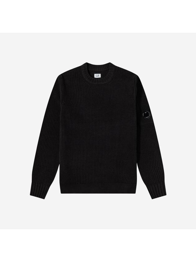 Lens Wappen Chenille Crew Neck Knit Top Black - CP COMPANY - BALAAN 2