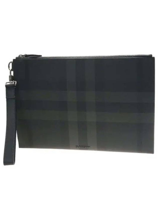 Check Large Zip Pouch Clutch Bag Charcoal - BURBERRY - BALAAN 2