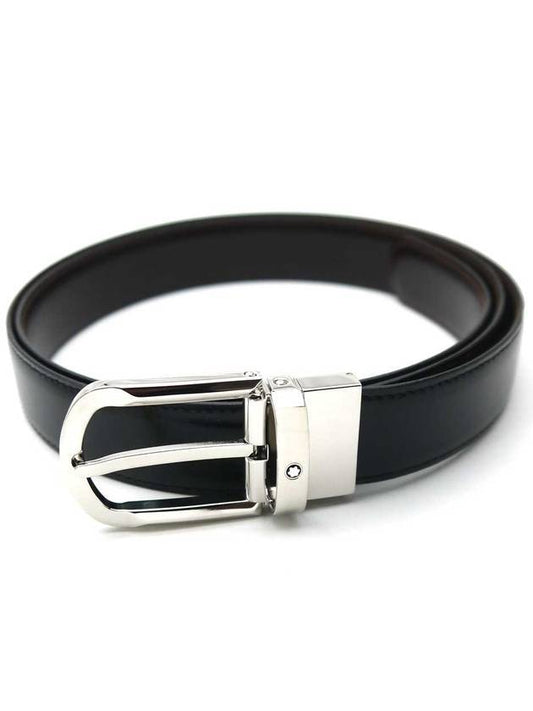 Rounded Horseshoe Buckle 30mm Reversible Leather Belt Black Brown - MONTBLANC - 1