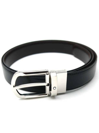 Round Buckle Reversible Leather Belt Black Brown - MONTBLANC - BALAAN 1