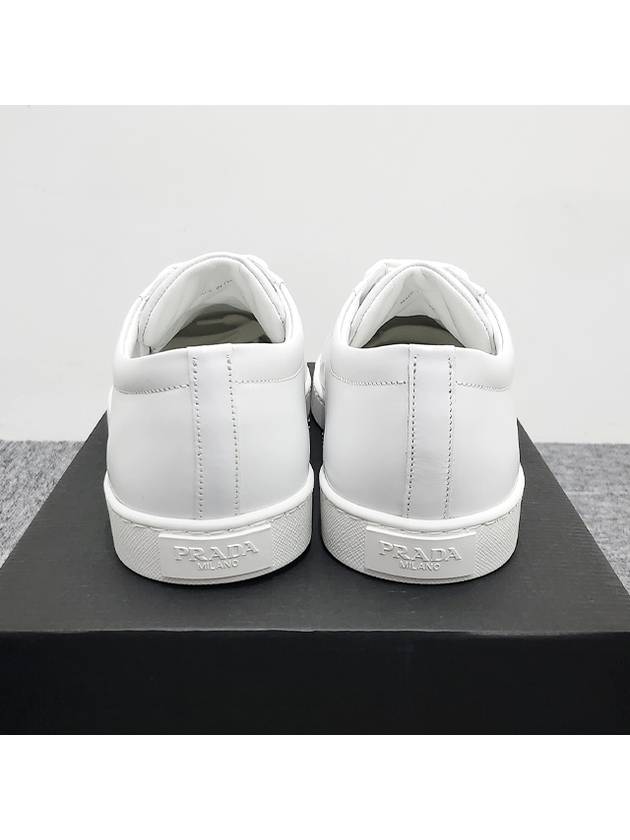 Brushed Leather Low Top Sneakers White - PRADA - BALAAN 5