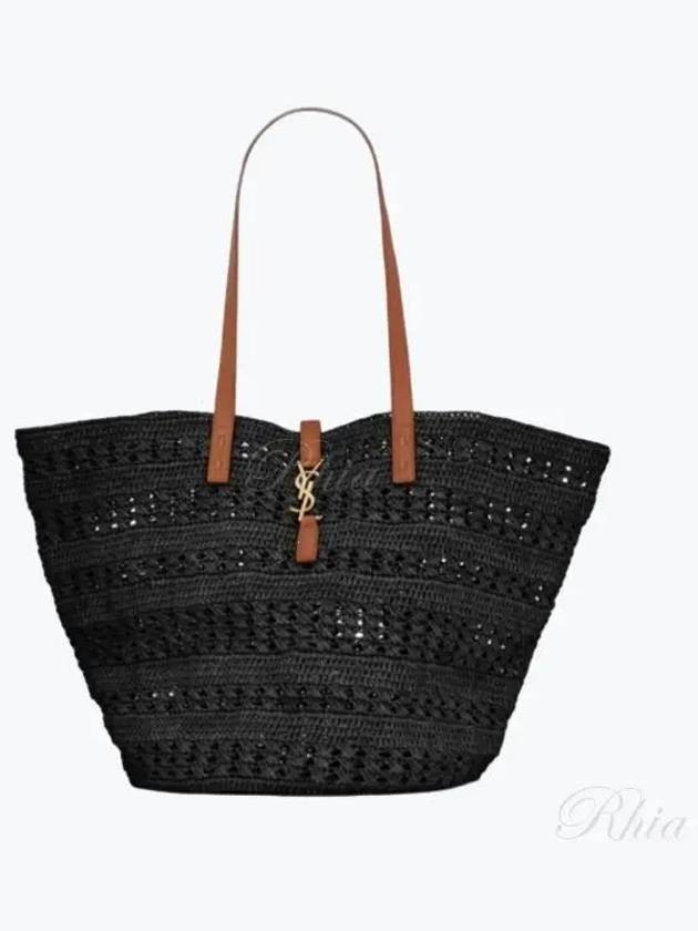 Top Handle Raffia Tote Bag Black - SAINT LAURENT - BALAAN 2