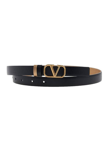 V Logo Signature Leather Belt Black - VALENTINO - BALAAN 1