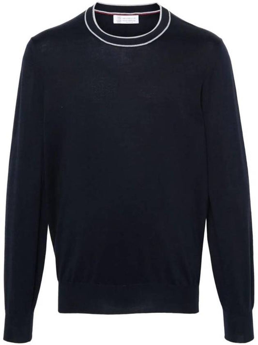 Pullover Cotton Knit Top Navy - BRUNELLO CUCINELLI - BALAAN 1