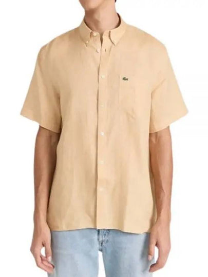 Men's Logo Patch Cotton Short Sleeve Shirt Beige - LACOSTE - BALAAN 2