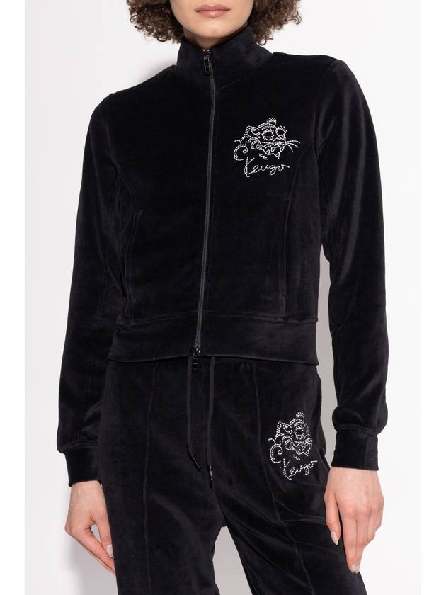 Kenzo Velvet Sweatshirt With Tiger Motif, Women's, Black - KENZO - BALAAN 3