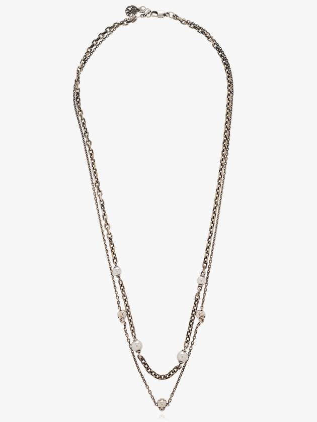 Pearl Skull Chain Necklace Silver - ALEXANDER MCQUEEN - BALAAN 4