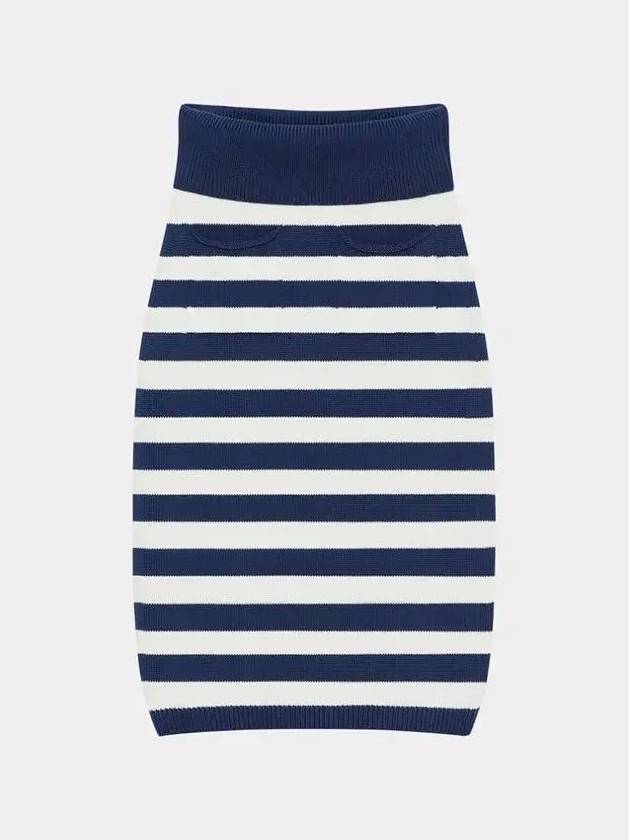 Women's Striped Midi Cotton Pencil Skirt Midnight Blue - KENZO - BALAAN 4