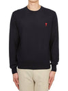 Heart Embroidered Logo Crew Neck Knit Top Navy - AMI - BALAAN 2