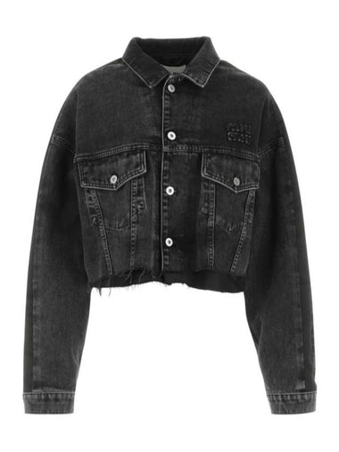 42 MiuMiu Men s Logo Denim Crop Cut Blouson Jacket Black Blue - MIU MIU - BALAAN 1