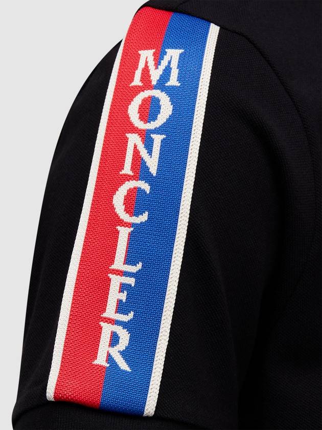 Stripe Trimming Logo Short Sleeve Polo Shirt Black - MONCLER - BALAAN 5