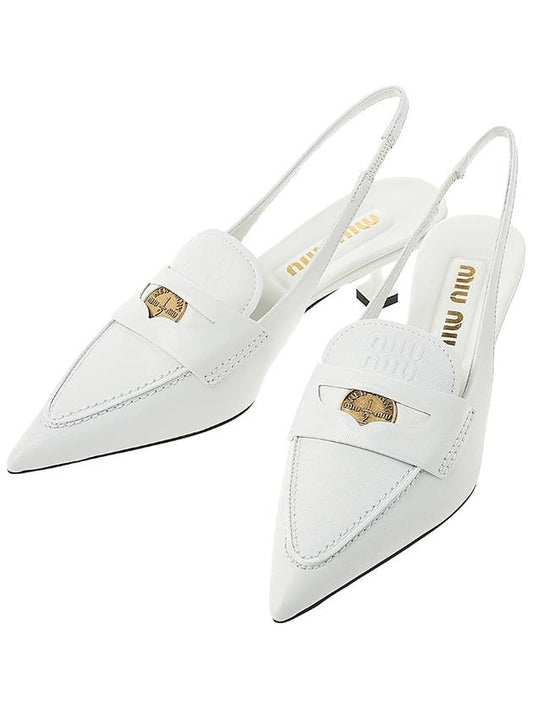 Leather Penny Slingback Heels White - MIU MIU - BALAAN 2