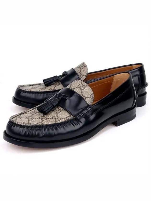 Tassel GG Supreme Canvas Leather Loafers Black - GUCCI - BALAAN 2