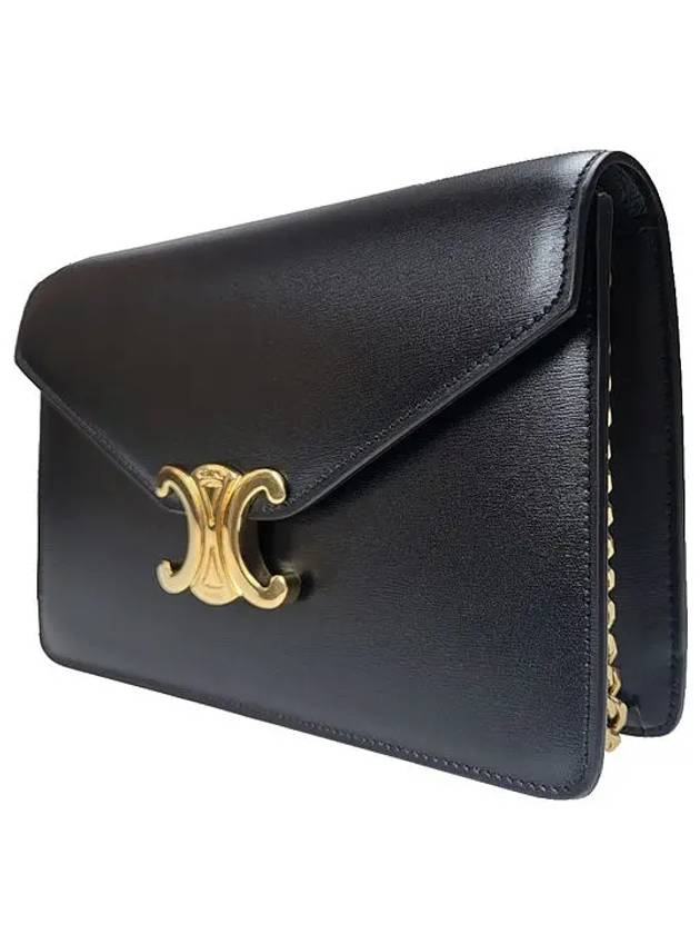 Triomphe Chain Shiny Calfskin Half Wallet Black - CELINE - BALAAN 3