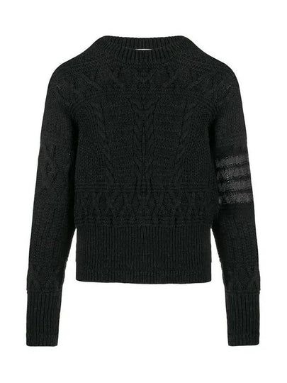 Aran Cable Crew Neck Knit Top Grey - THOM BROWNE - BALAAN 2