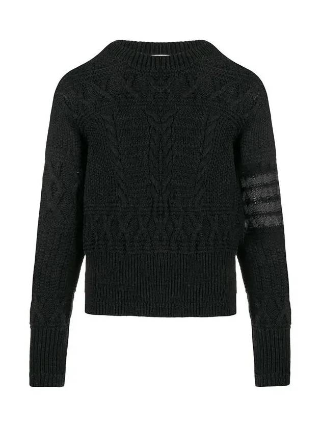 Aran Cable Crew Neck Knit Top Grey - THOM BROWNE - BALAAN 3