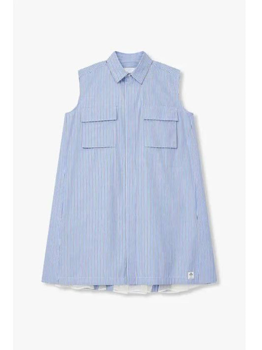 Women s See through Pleated Cotton Poplin Dress Blue - SACAI - BALAAN 1